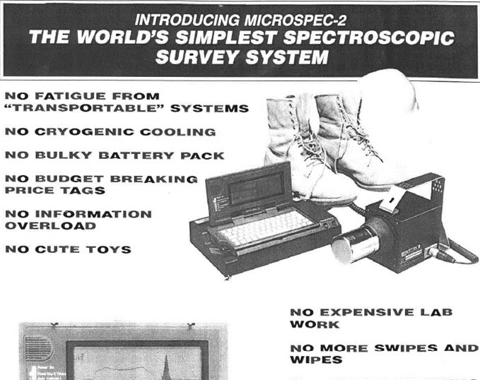 Flyer from 1993 depicting the MicroSpec 2 radiation survey system.