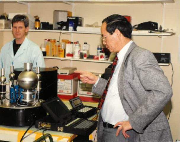 Dr. Harry Ing testing the companies latest invention; the Rotating Neutron Spectrometer.